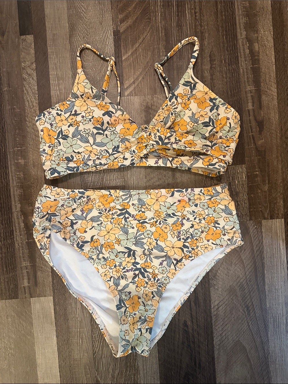 Cupshe Yellow & Cream Floral High-Waist Bikini Set